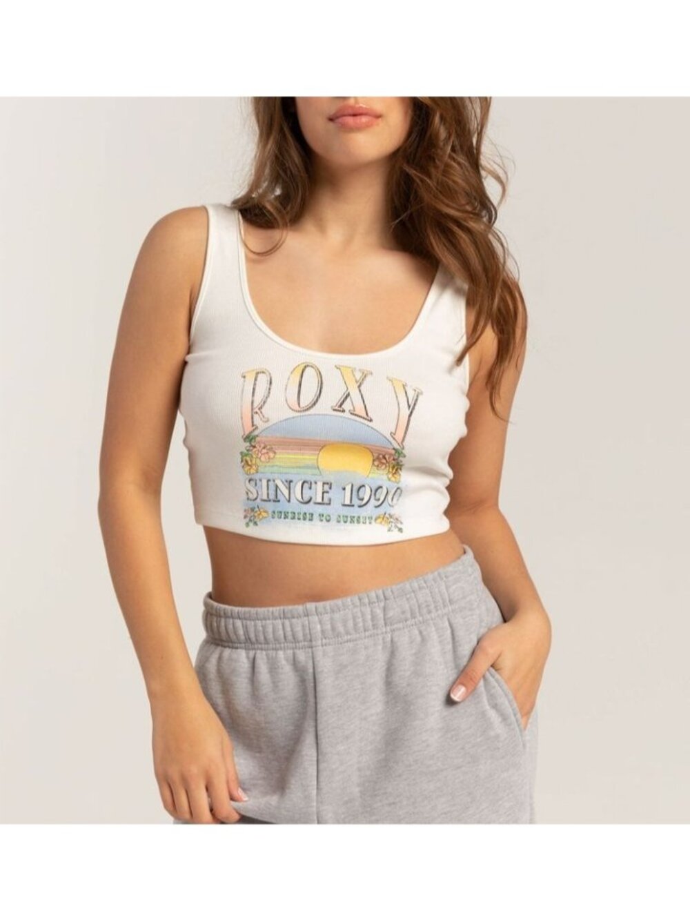Roxy Womens Sunrise to Sunset Sleeveless Tank Top Snow White Size L NWT